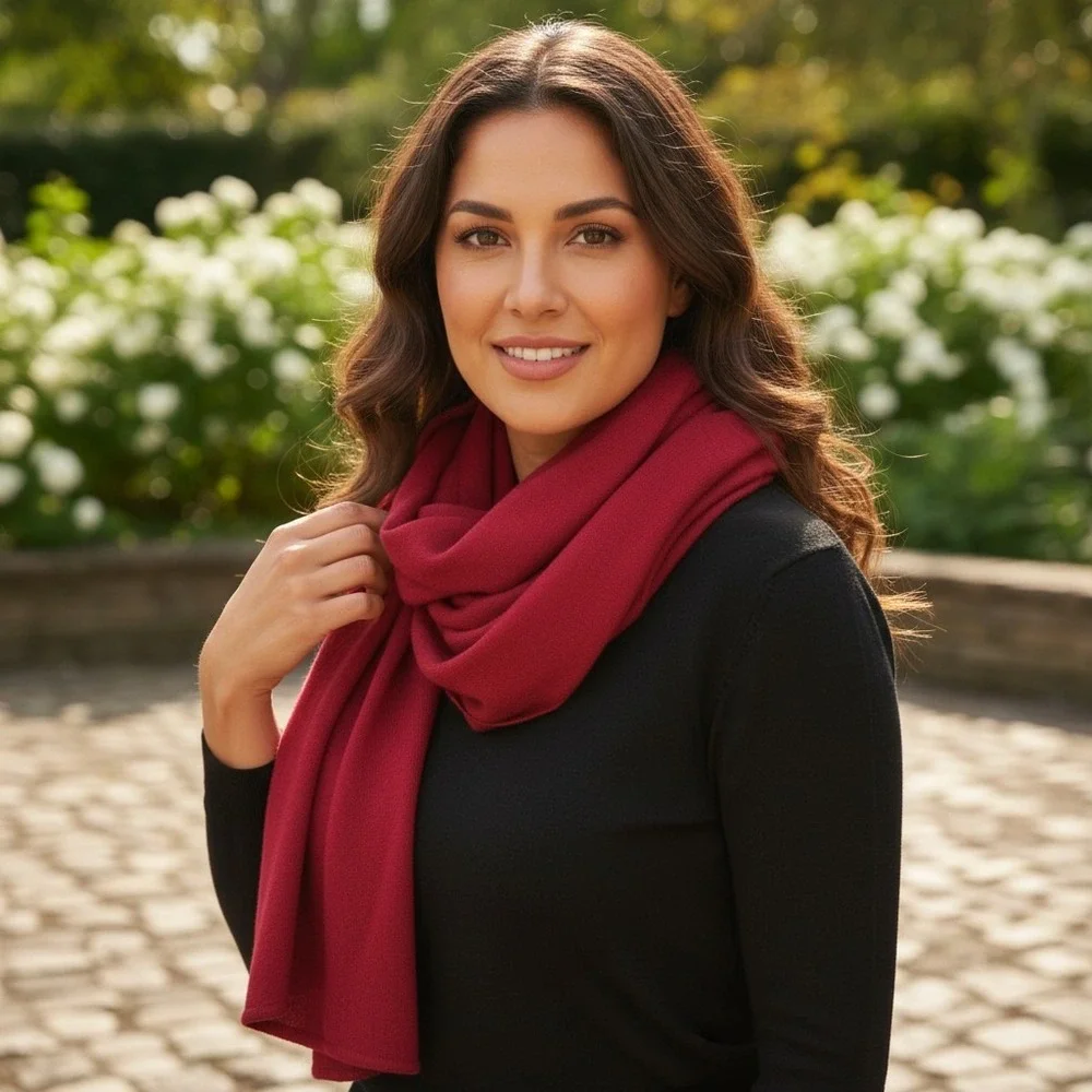 Boston Proper Scarf S Red Silk Cashmere Blend Knit Luxury Quiet Luxury NWT